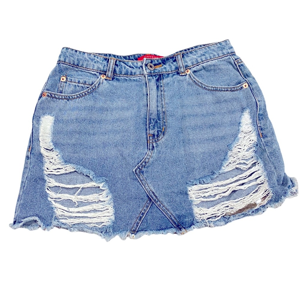 Caffeine Ripped Denim Skirt